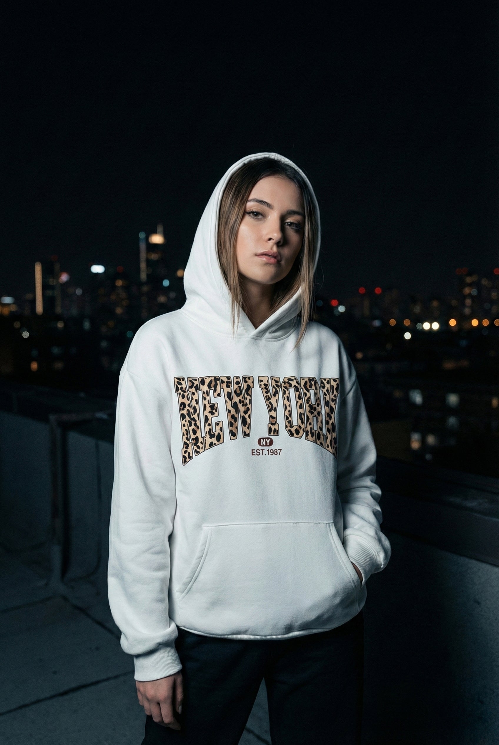 Oversized New York Hoodie for Men & Women | Leopard Graphic Streetwear Sweatshirt | Winter Warm Unisex Hoodie - AMANISHE STUDIO