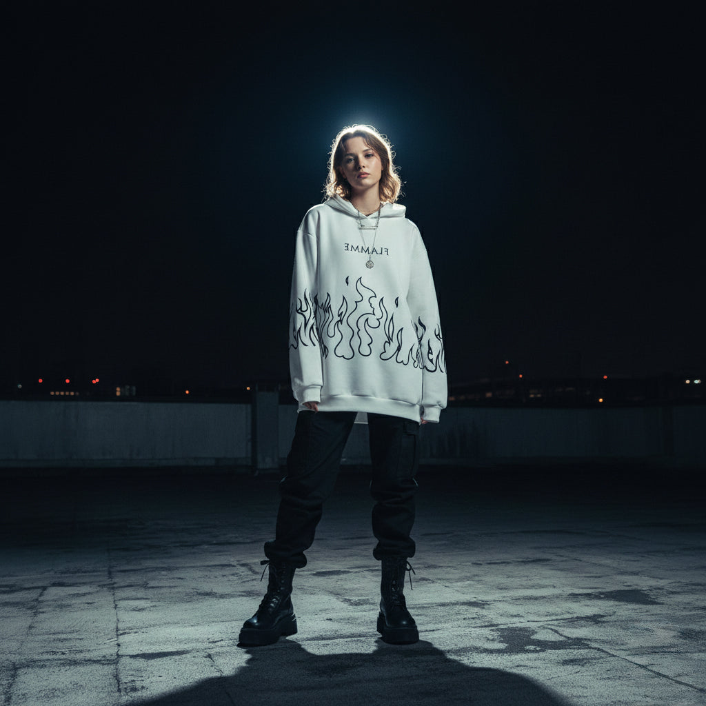 FLAMME Street Flame Hoodie | Unisex Oversized Winter Hoodie | Graphic Streetwear Sweatshirt for Men & Women - AMANISHE STUDIO
