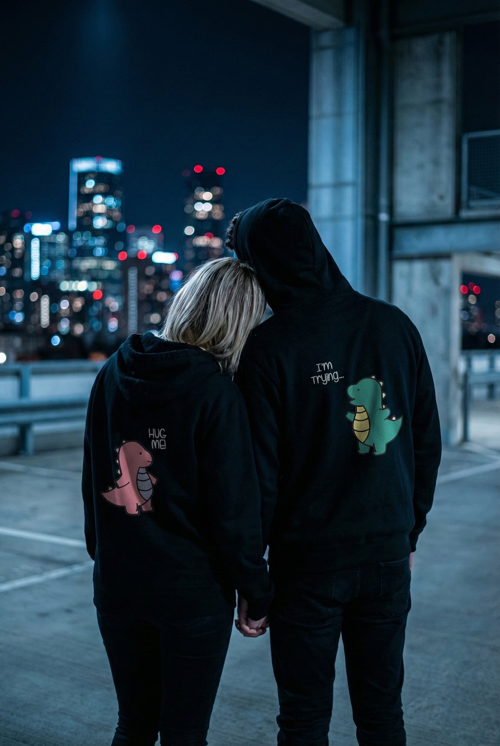 Cute Dino Couple Hoodie – Matching His & Her - AMANISHE STUDIO
