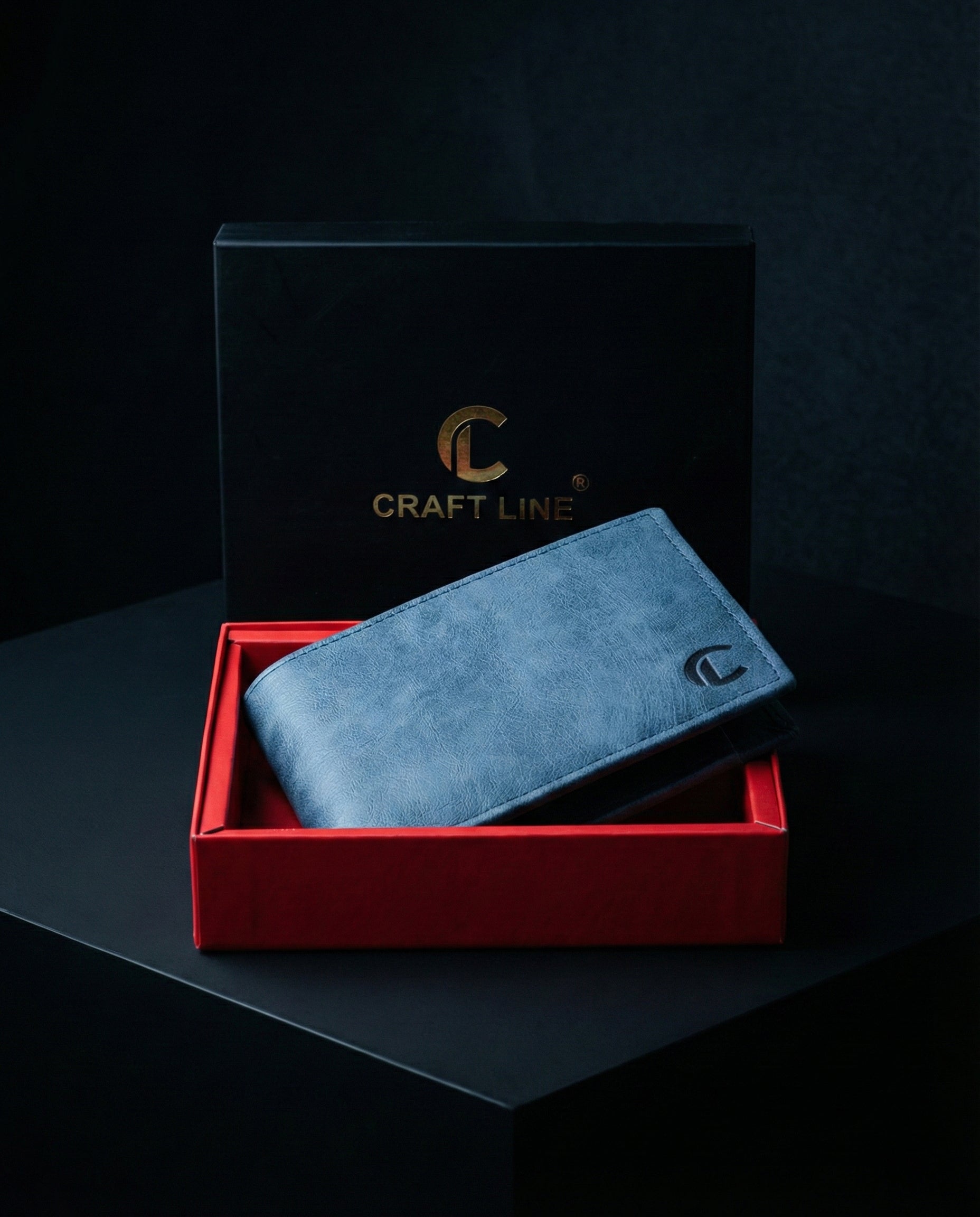 CraftLine Leather Wallet for Men – Stylish Slim Bi-Fold Wallet with Multiple Card Slots – Sky Blue - AMANISHE STUDIO