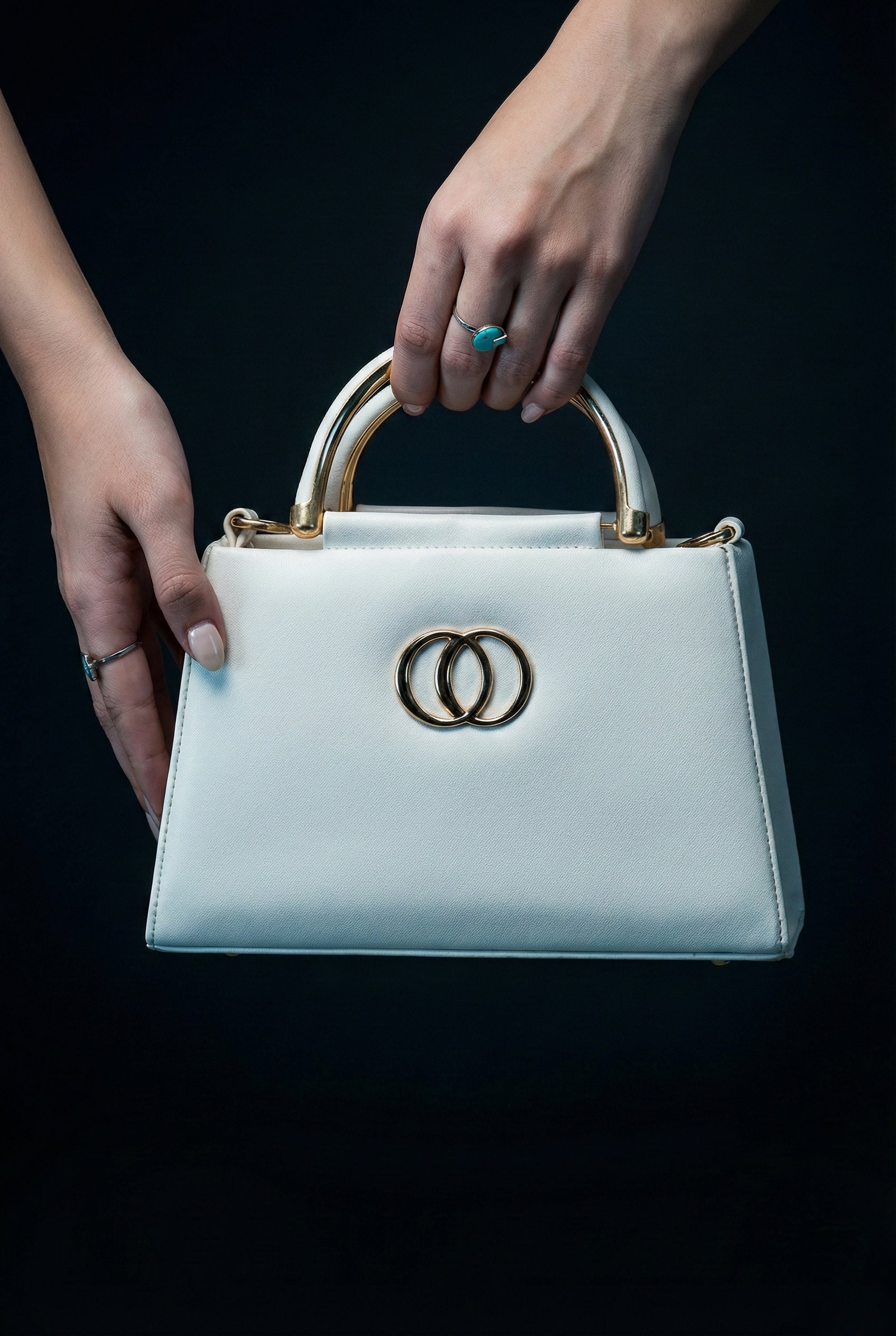 Luxury Women’s Top Handle Handbag – Elegant Structured Design with Gold Metal Rings | Premium Shoulder & Crossbody Bag - AMANISHE STUDIO