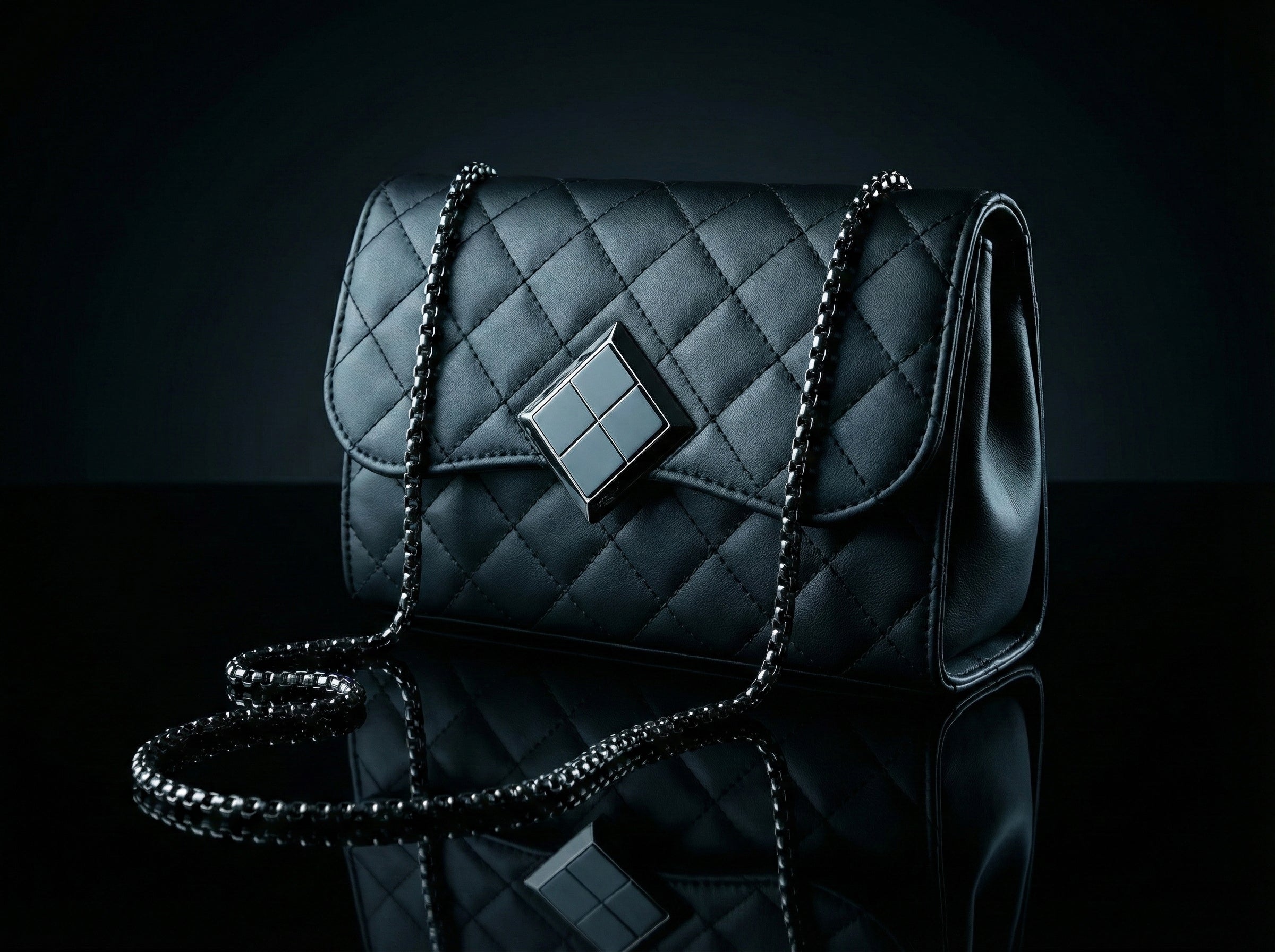 Premium Quilted Black Sling Bag for Women – Metallic Chain, Party & Casual Fashion - AMANISHE STUDIO