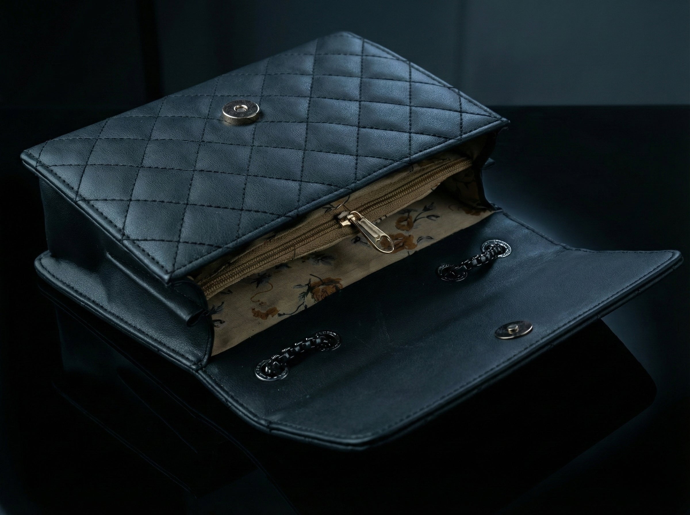 Premium Quilted Black Sling Bag for Women – Metallic Chain, Party & Casual Fashion - AMANISHE STUDIO