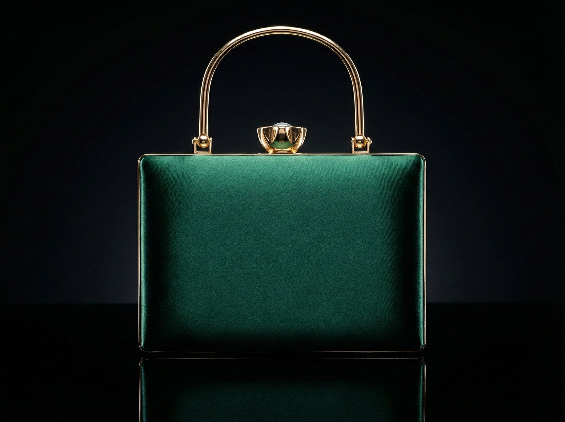 Emerald Green Designer Bridal Clutch for Women | Premium Satin Party Handbag with Golden Handle & Chain - AMANISHE STUDIO