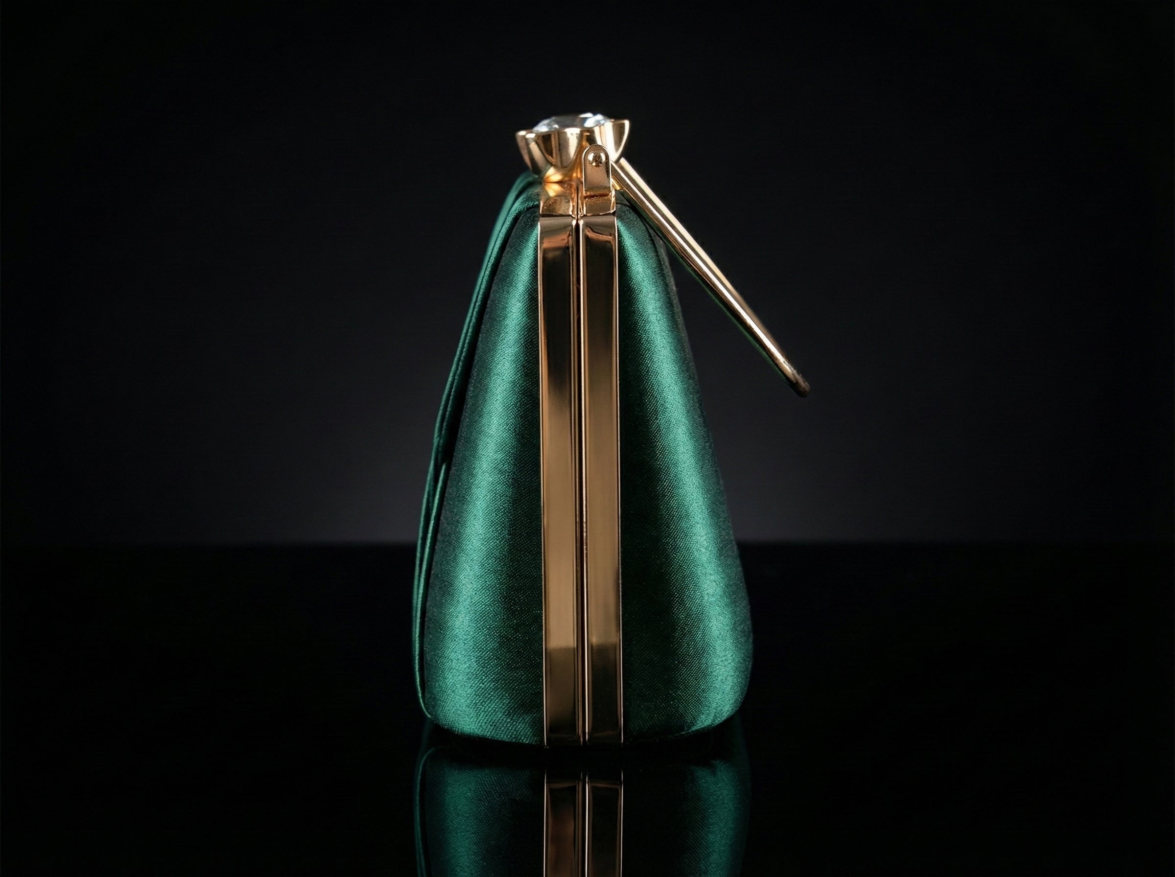 Emerald Green Designer Bridal Clutch for Women | Premium Satin Party Handbag with Golden Handle & Chain - AMANISHE STUDIO