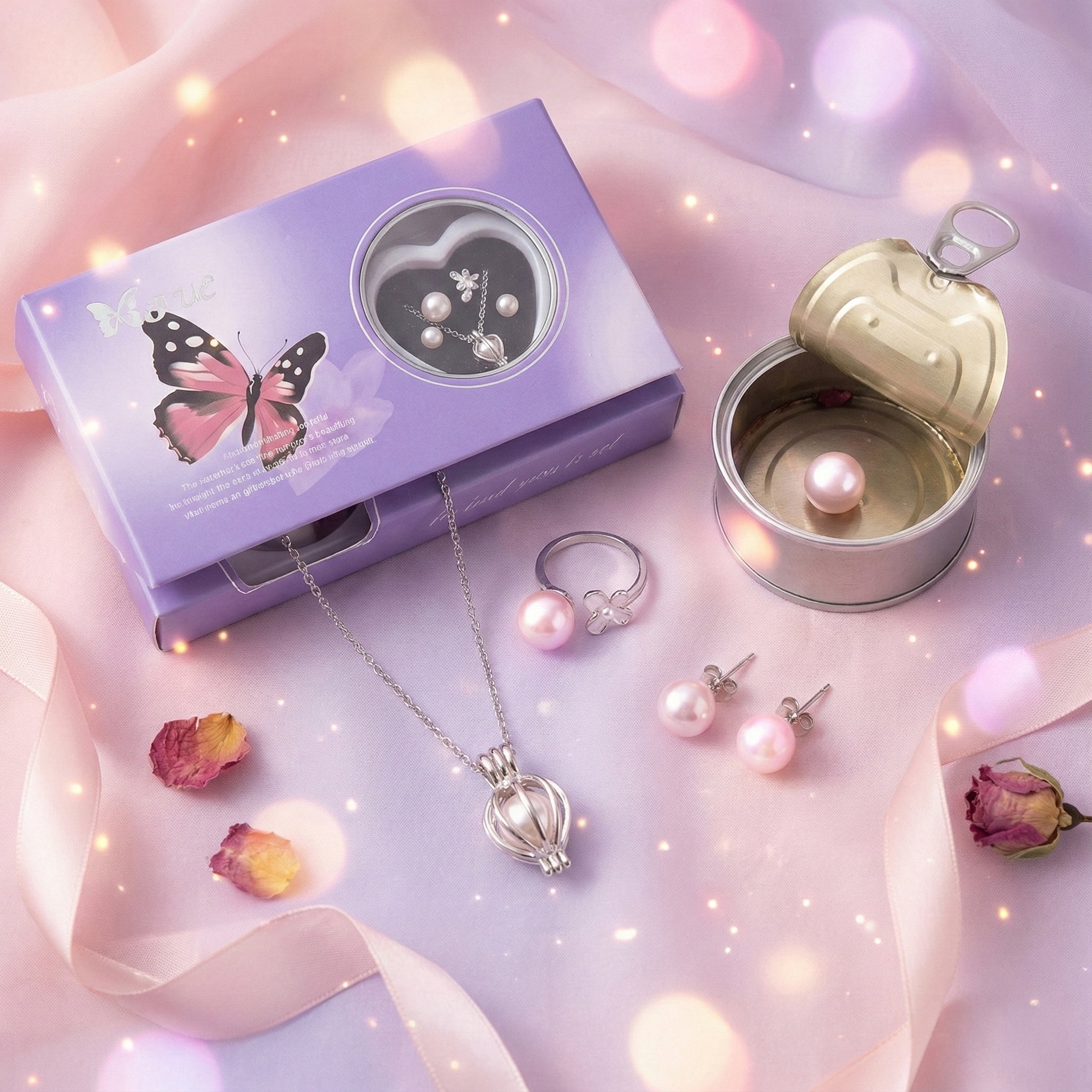 Love Pearl in Oyster Necklace Gifting Set with Ring & Earrings | Romantic Surprise Gift | Amanishe Studio - AMANISHE STUDIO