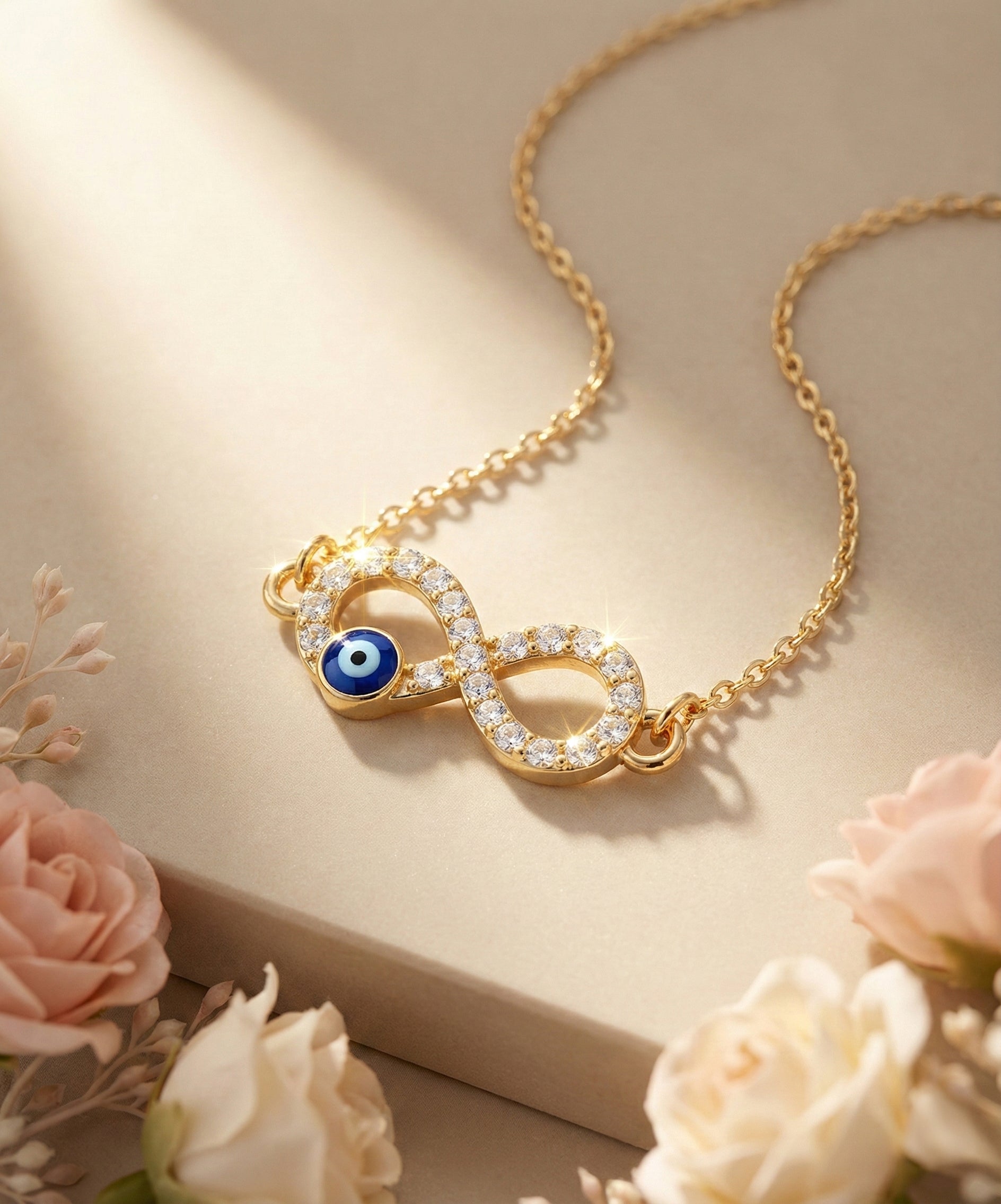 Golden Evil Eye Infinity Pendant Necklace for Women | Protection & Stylish Gift Jewelry - AMANISHE STUDIO