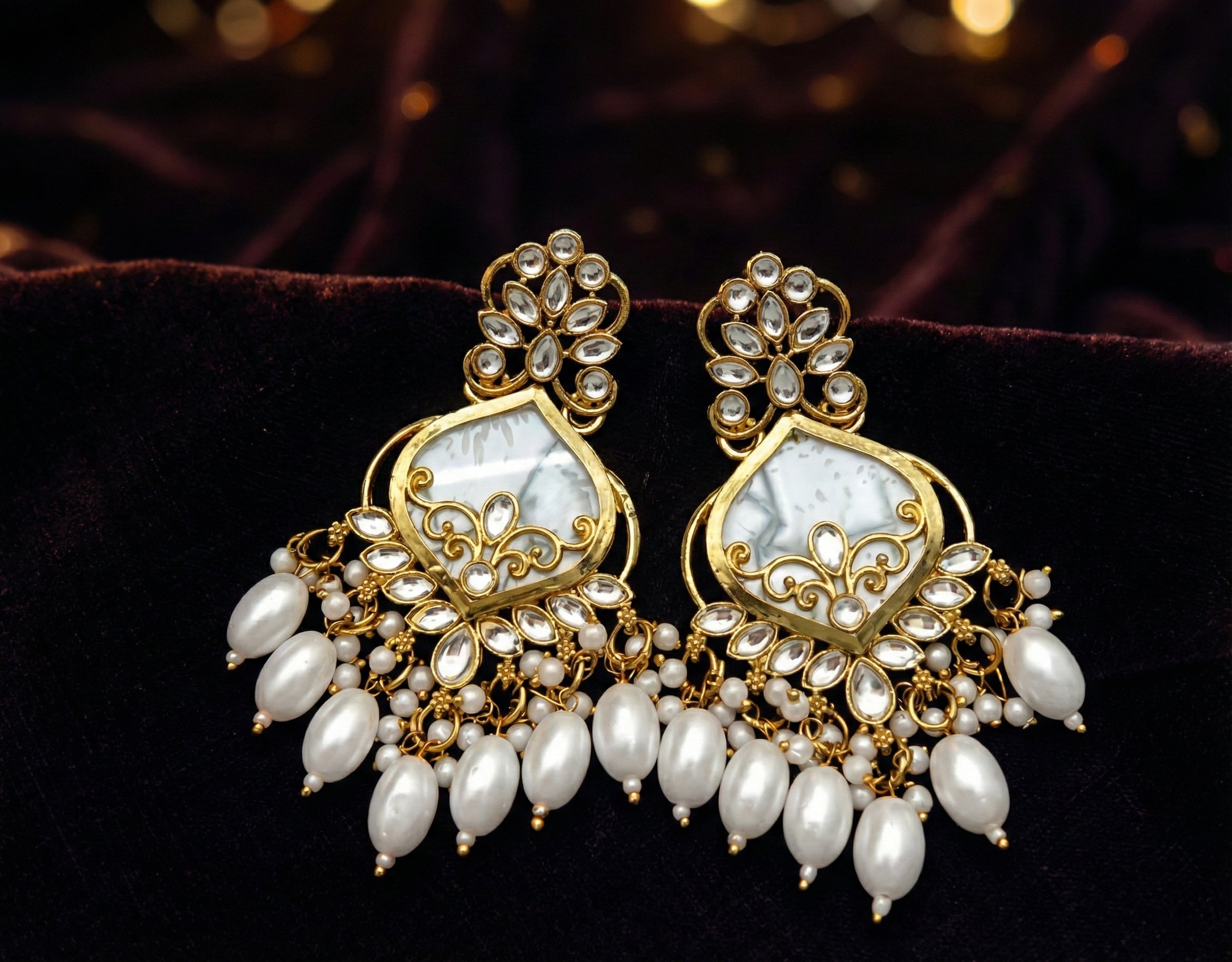 Premium Kundan Pearl Bridal Earrings | Traditional Ethnic Dangler Earrings for Women & Girls | Gold Plated Wedding Jewellery - AMANISHE STUDIO