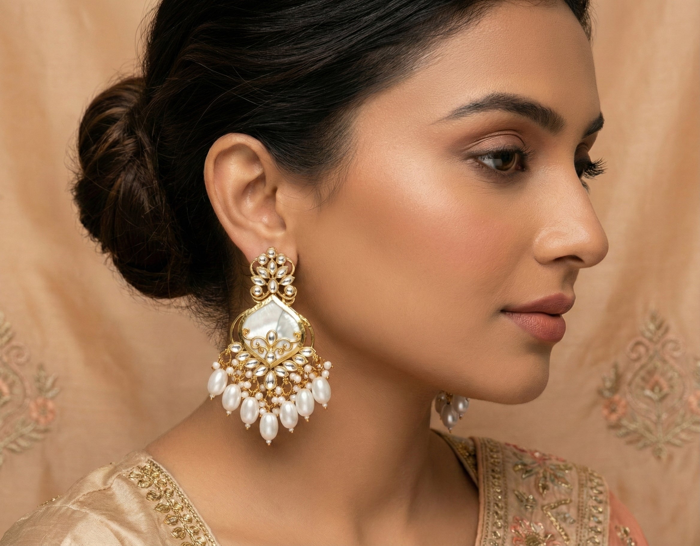 Premium Kundan Pearl Bridal Earrings | Traditional Ethnic Dangler Earrings for Women & Girls | Gold Plated Wedding Jewellery - AMANISHE STUDIO