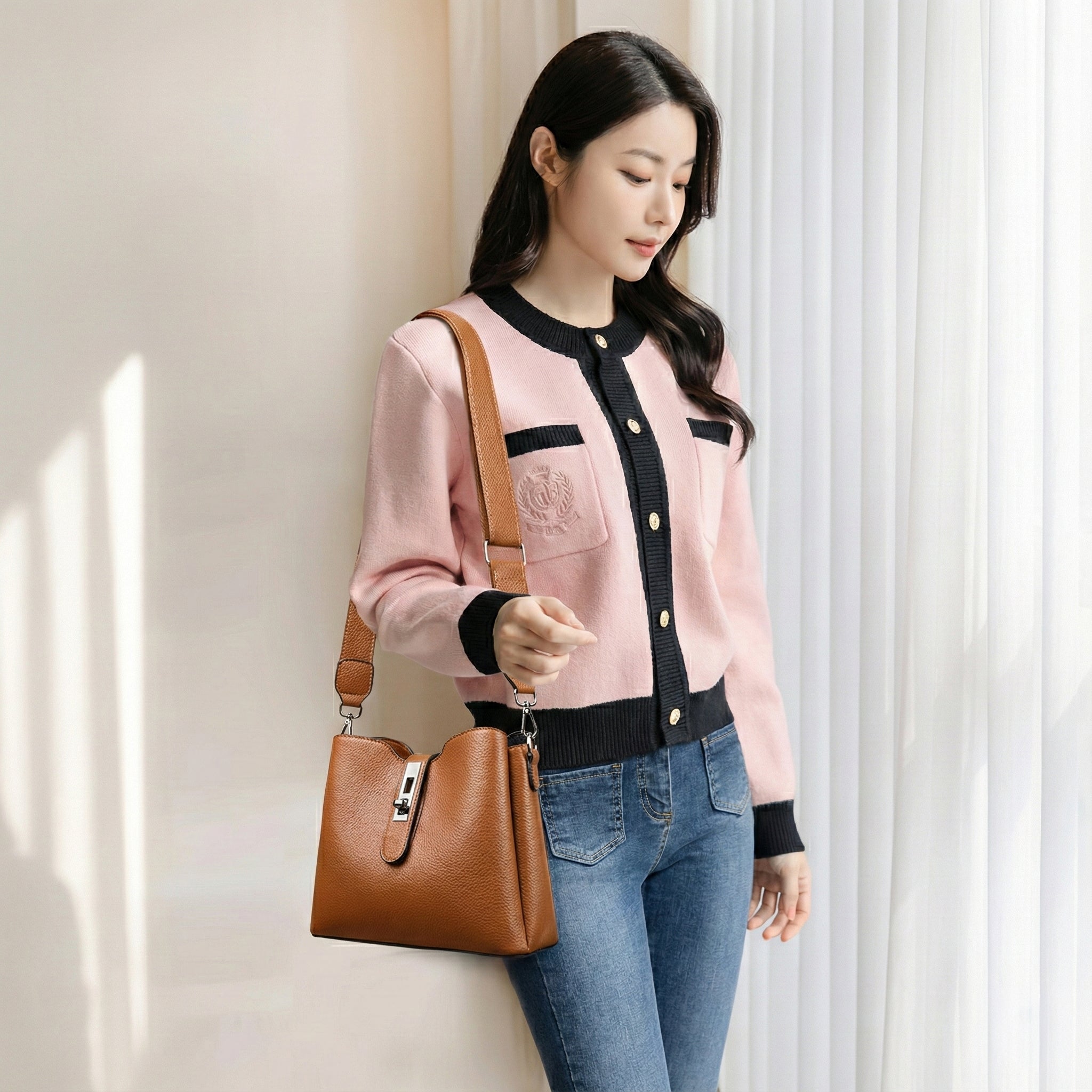 ZAALIQ Medium Tan Korean-Style Premium Shoulder Bag for Women | Casual & Daily Use Handbag - AMANISHE STUDIO