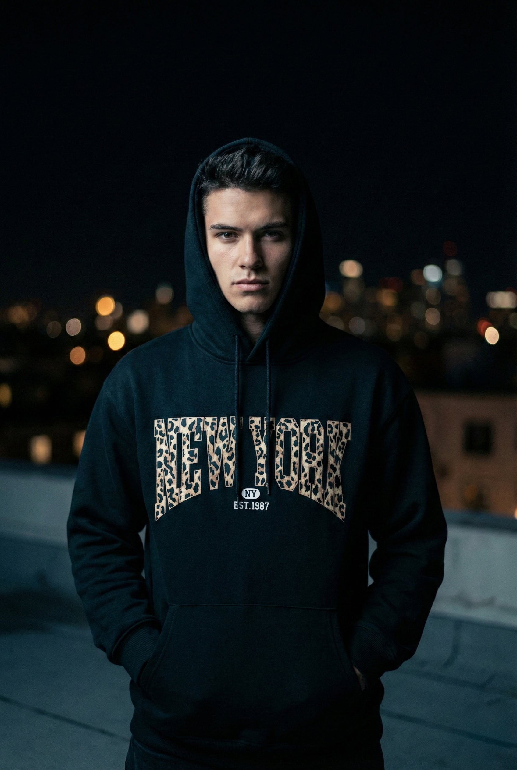 Oversized New York Hoodie for Men & Women | Leopard Graphic Streetwear Sweatshirt | Winter Warm Unisex Hoodie - AMANISHE STUDIO